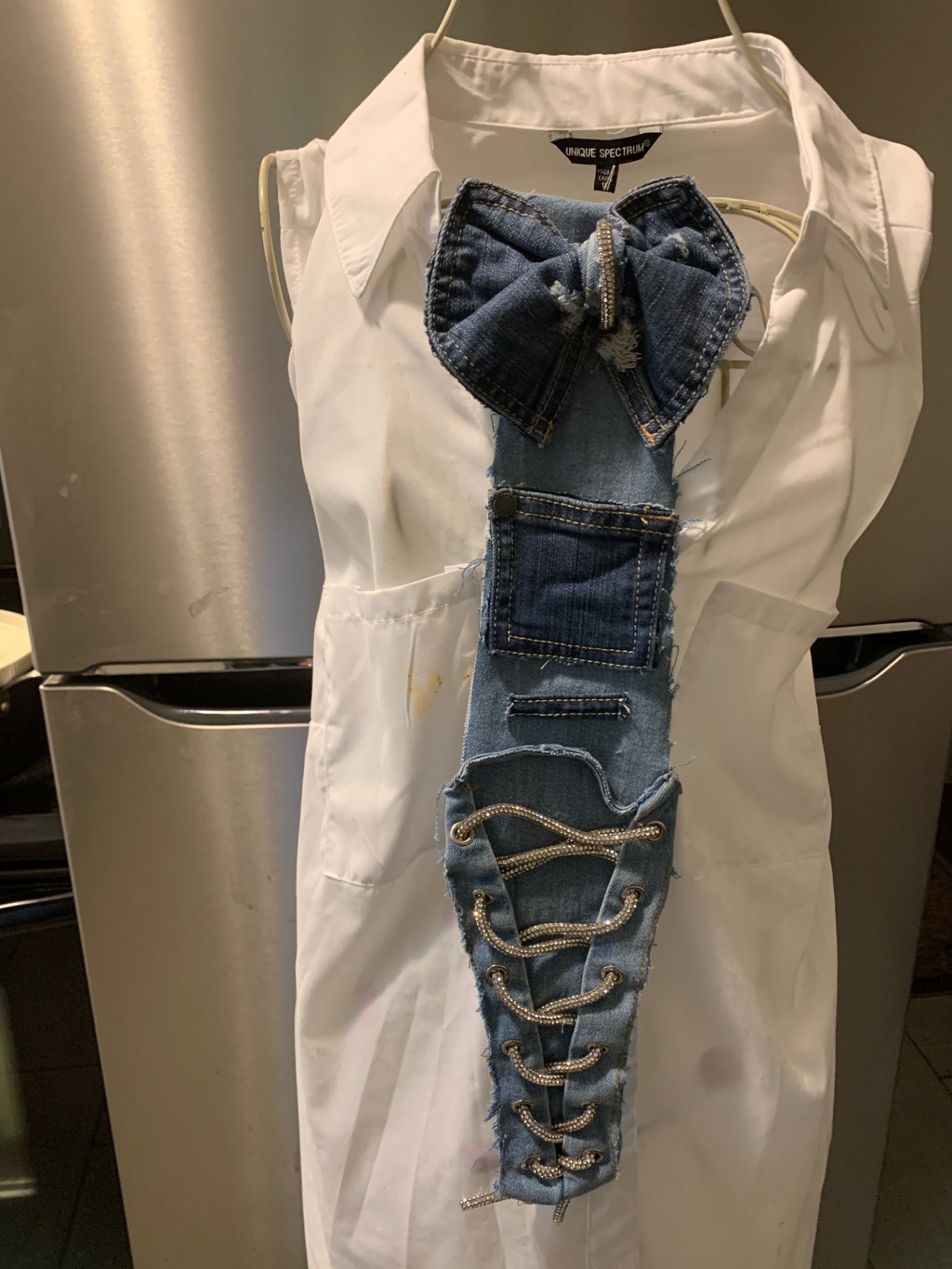 Rhinestone Lace-Up Denim Tie
